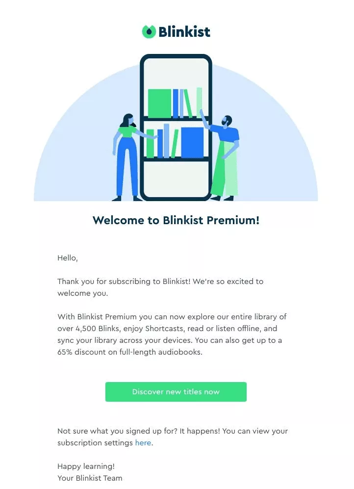 Email di aggiornamento di Blinkist