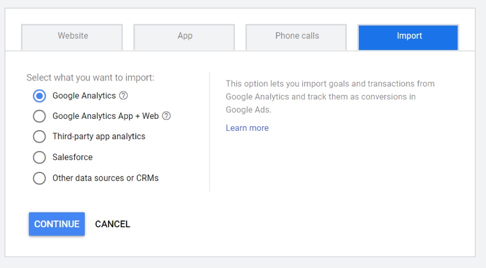 GoogleAnalyticsでの広告コンバージョンのインポート