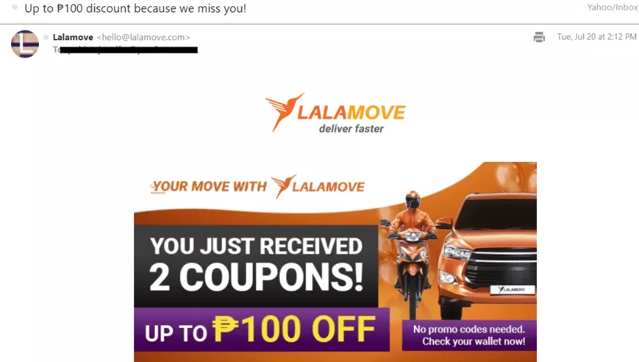 Upsell email dari Lalamove