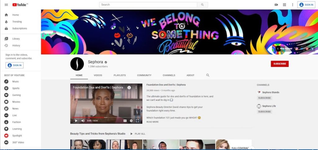 Sephora Youtube suporte ao cliente de mídia social ciência da persuasão