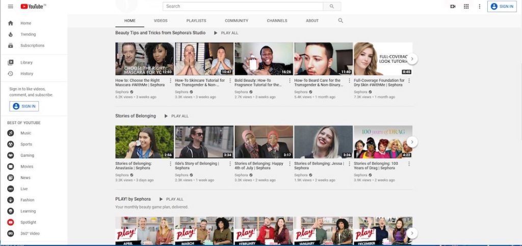 Sephora Youtube suporte ao cliente de mídia social ciência da persuasão