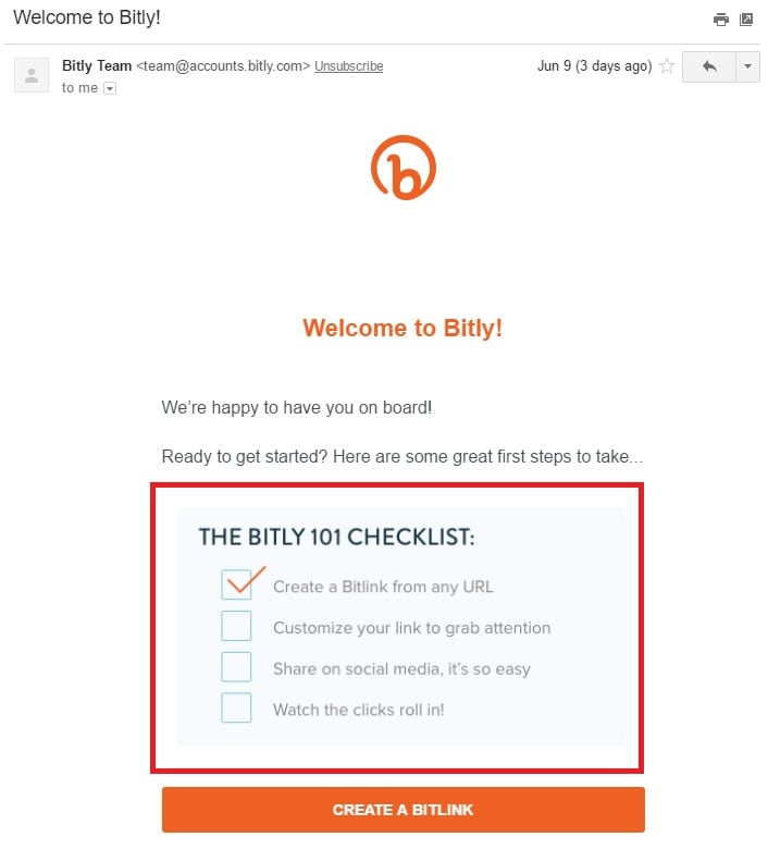 Bitly onboarding suporta ciência de persuasão de cópia