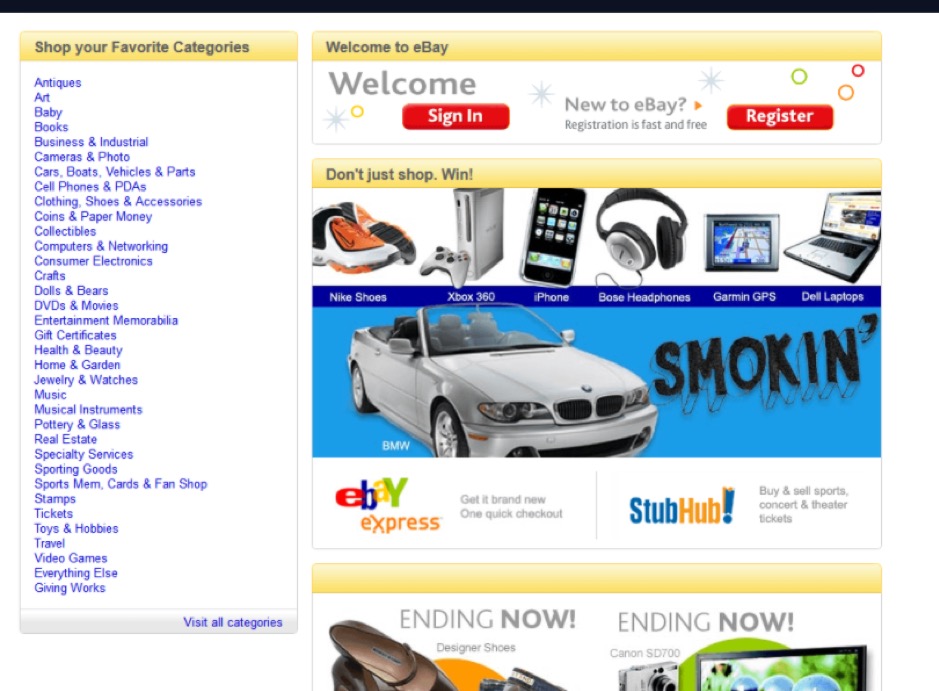 eBay w 2008 e-commerce UX