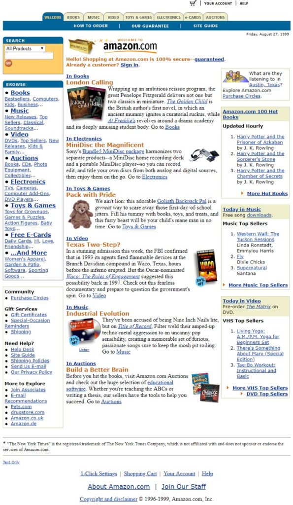 amazon w 1999 e-commerce UX