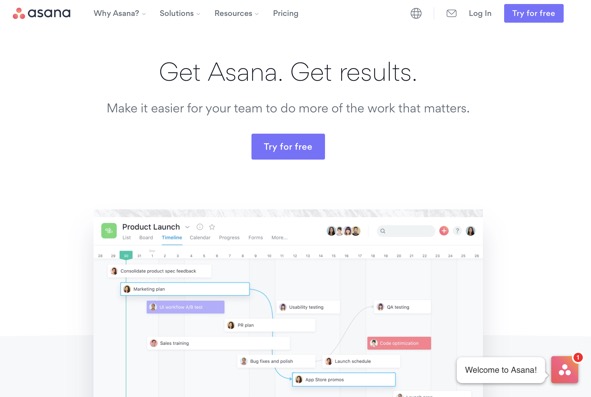 páginas de destino eficazes para anúncios no Facebook Asana