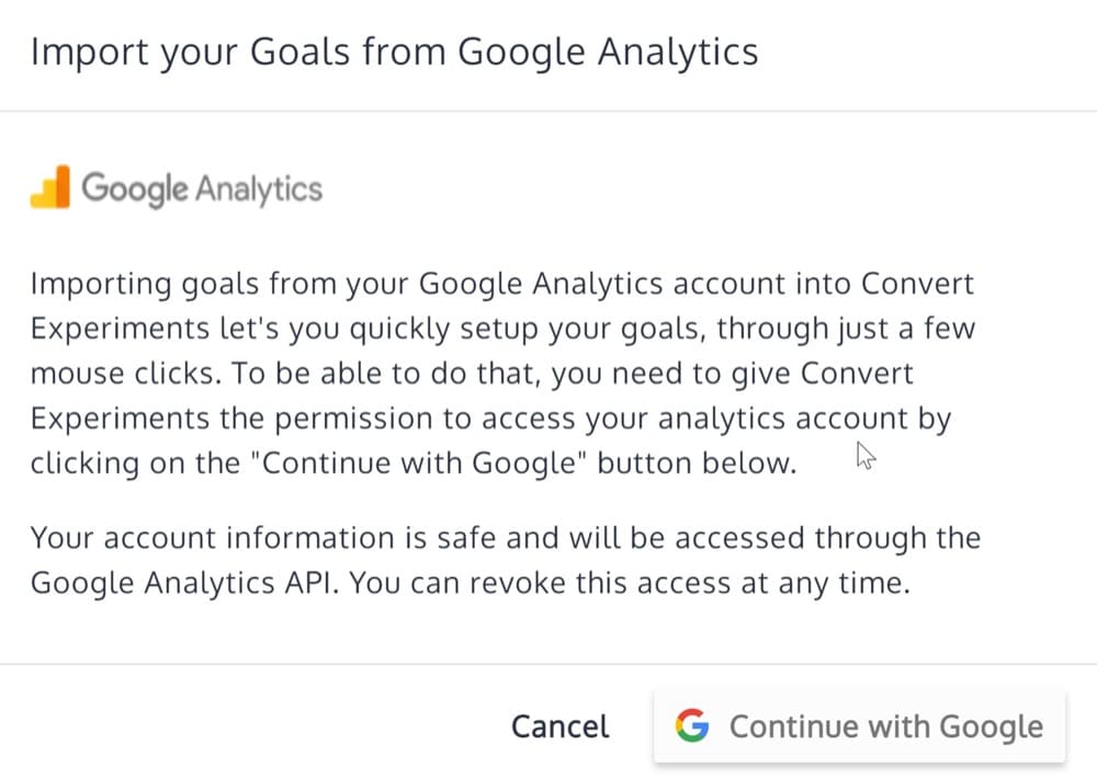 Importar meta do Google Analytics em Experiências de conversão