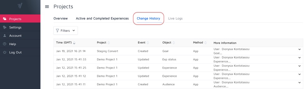 Historique des modifications Se connecter Convertir des expériences