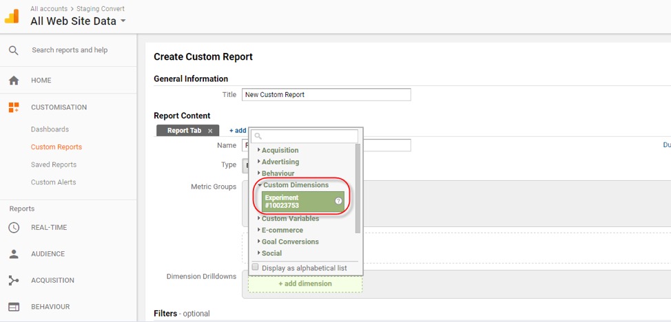 Dimensi khusus Pengalaman Konversi Google Analytics Universal Analytics