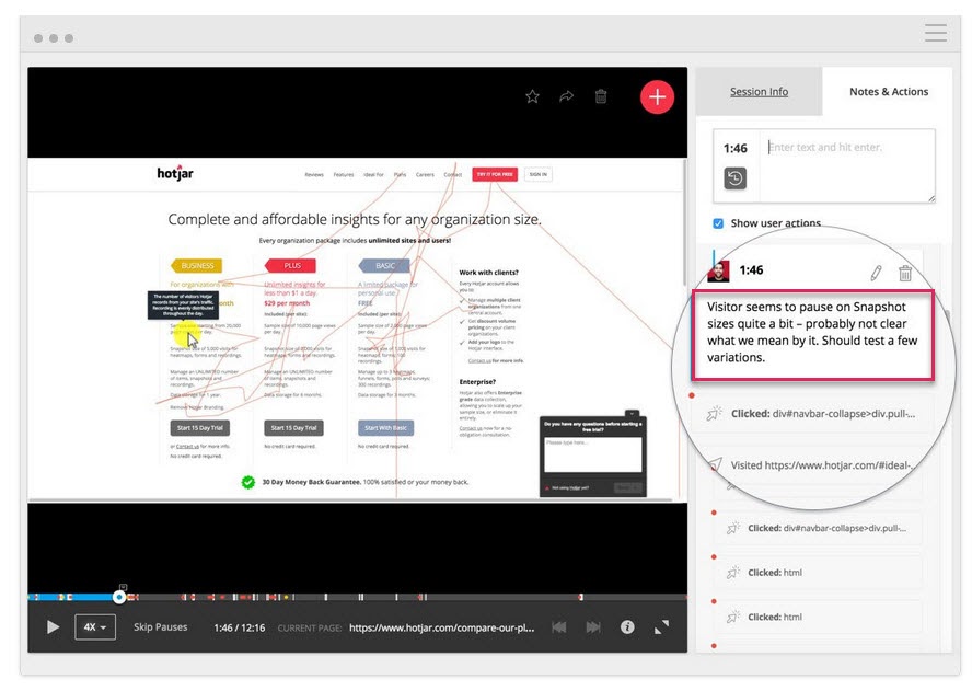 L'outil qualitatif Hotjar améliore le texte cliquable des tests A/B