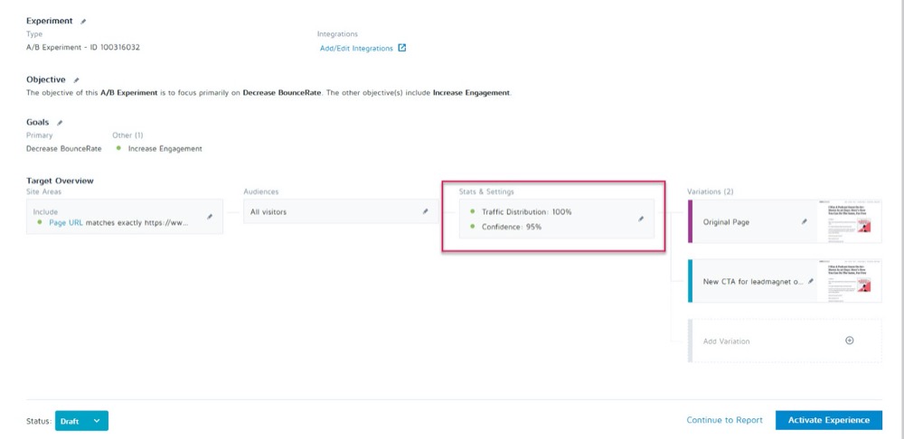 A/B tester la confiance de la distribution du trafic Convert Experiences