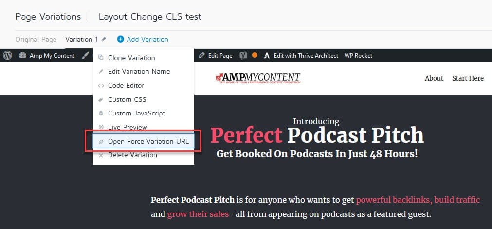 Cumulative Layout Shift A/B Testing Open Force Variation URL