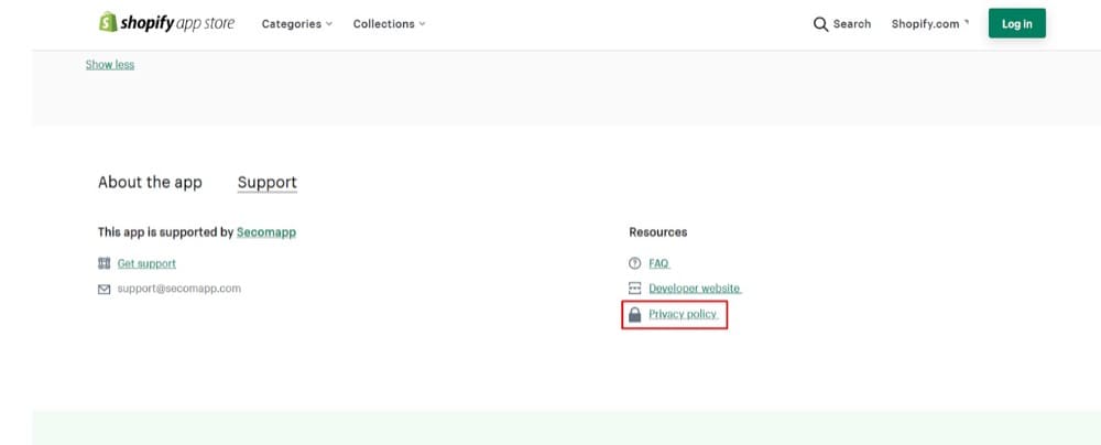 Política de privacidad de la tienda de aplicaciones de Shopify