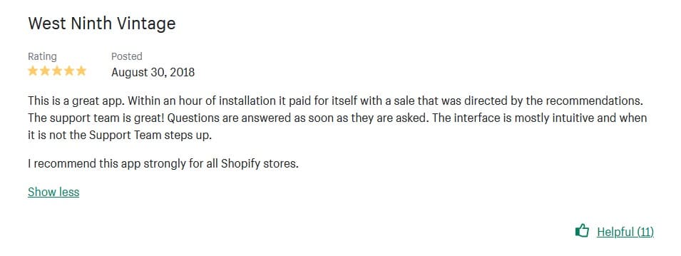 La mejor aplicación de venta cruzada de Shopify Upsell comprada con frecuencia en conjunto revisión positiva