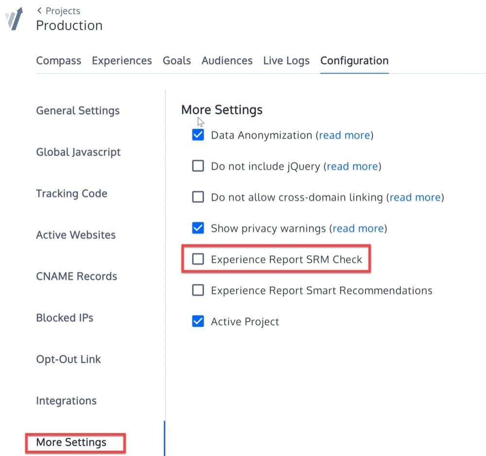 Verificación de SRM de discrepancia de proporción de muestra en la aplicación Convert Experiences