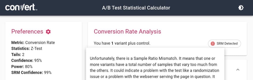 Calculadora de desajuste de relación de muestra Convertir