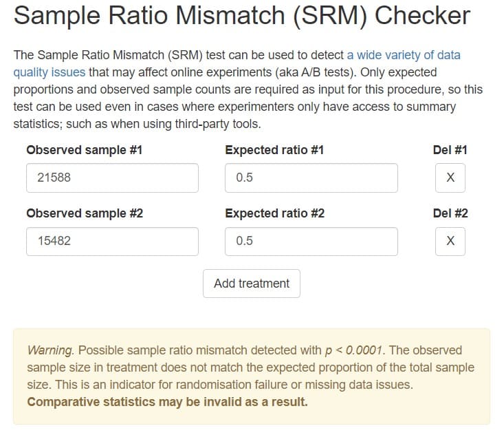 Ejemplo de verificador SRM de incompatibilidad de relación de muestra