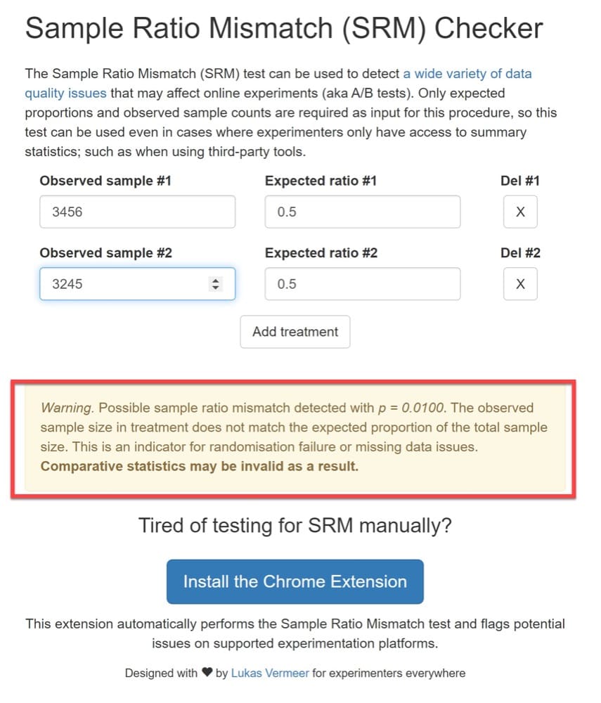 Comprobador SRM de desajuste de relación de muestra