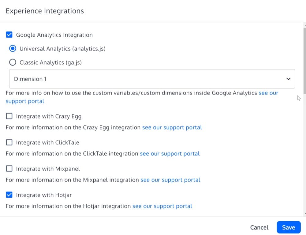 Integraciones de la herramienta Convert Experiences