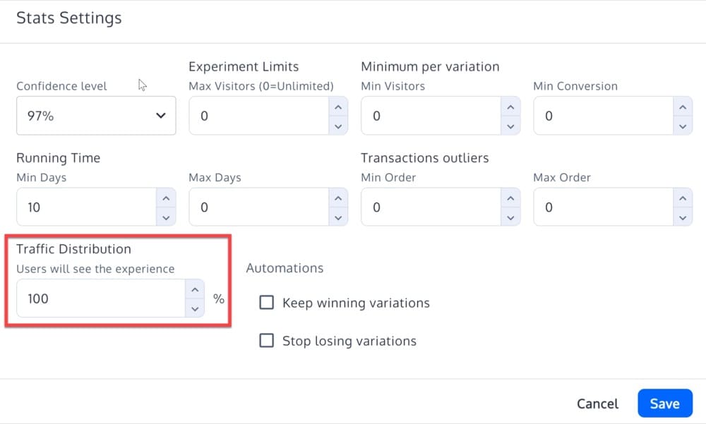 Configuración de distribución de tráfico en Convert Experiences