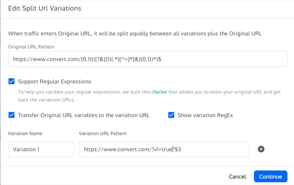 patrón de URL de variación de expresión regular de variación de URL dividida