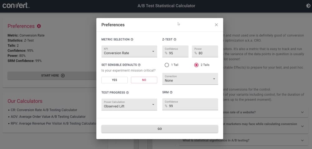 Convierta la calculadora de importancia de las pruebas A/B