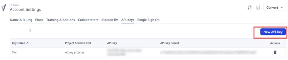 สร้าง API-Key ใหม่ใน Convert Experiences เพื่อเชื่อมต่อกับ Shopify