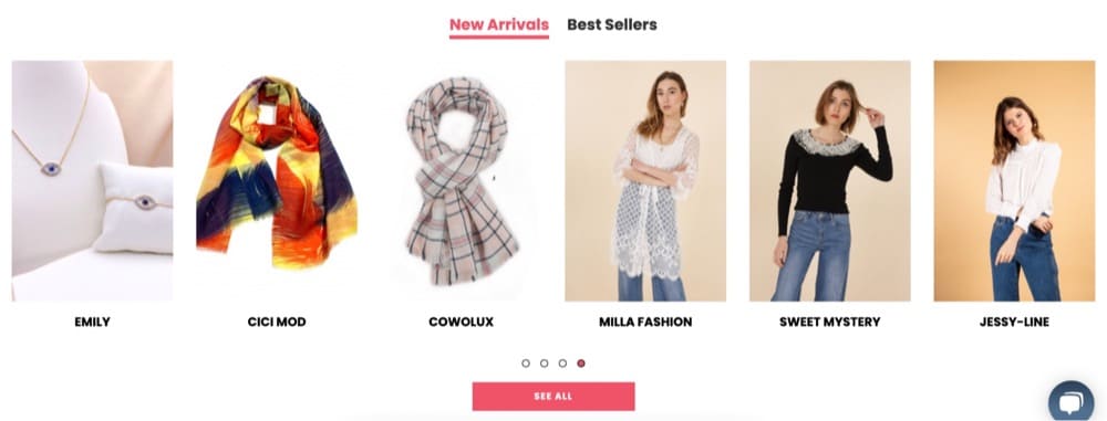 Shopify eFashion Paris 上流行的產品滑塊示例