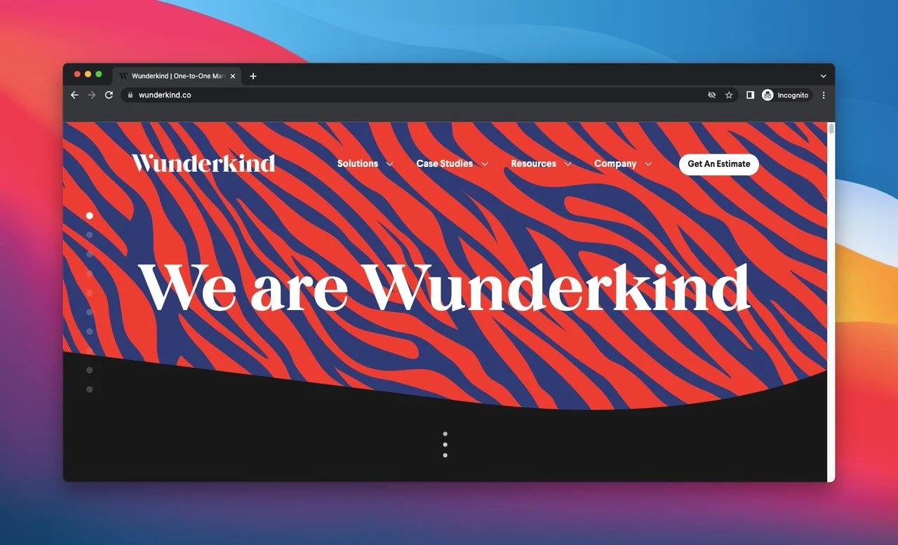 homepage do Wunderkind que é uma ferramenta de marketing de desempenho e aquisição de clientes