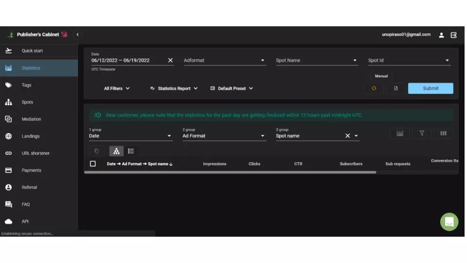 dashboard dell'editore in clickadilla