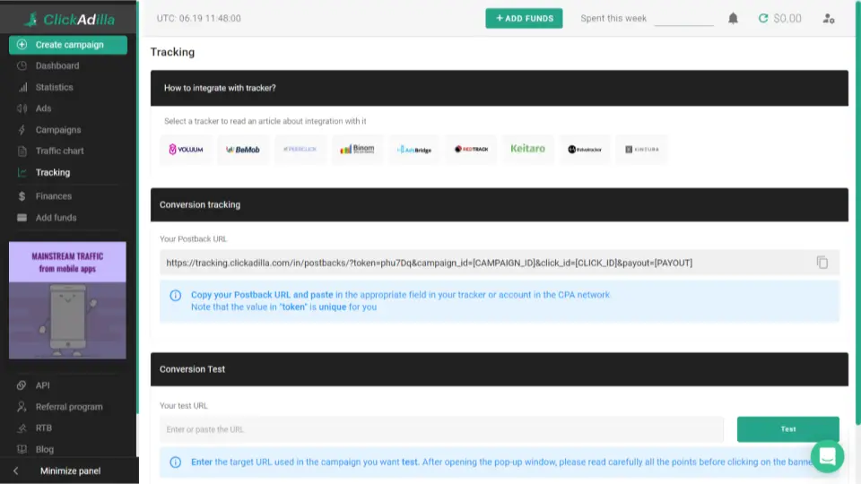 integrazione del monitoraggio in clickadilla