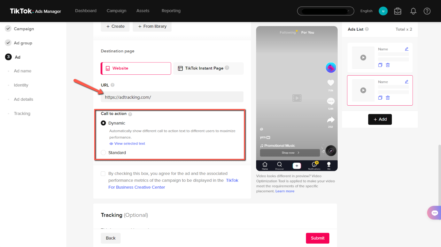 call to action para anúncios tiktok