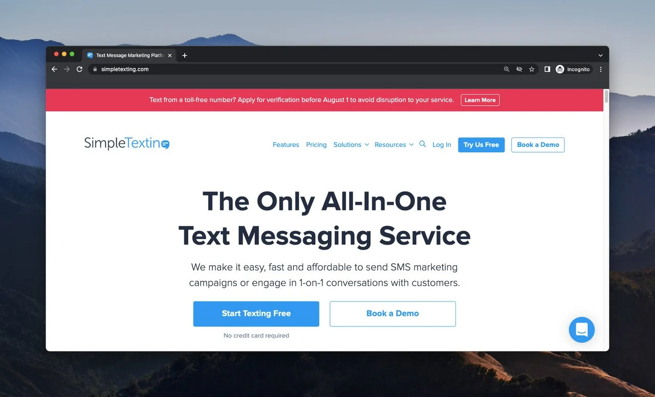 Homepage von Simple Texting, einer SMS-Marketing-Software