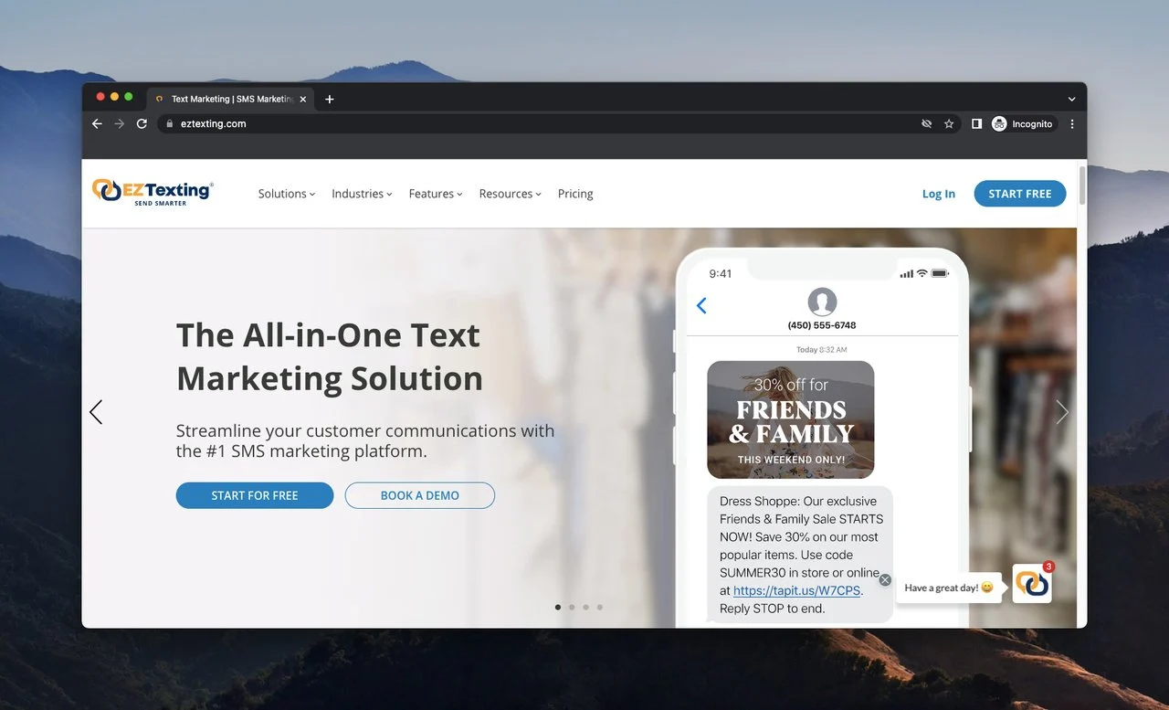 短信營銷軟件 EZ Texting 的主頁