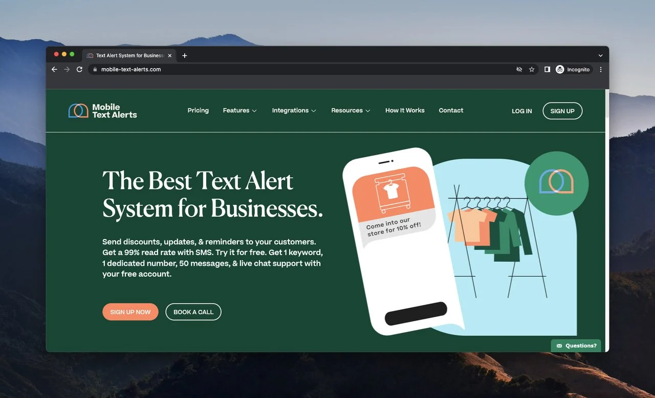 Homepage von Mobile Text Alerts, einer SMS-Marketing-Software