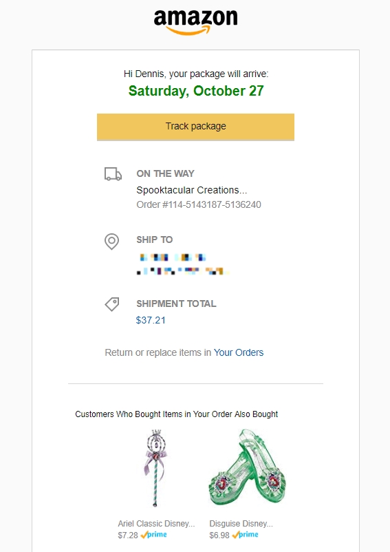 exemple E-mail de confirmation d'expédition d'Amazon