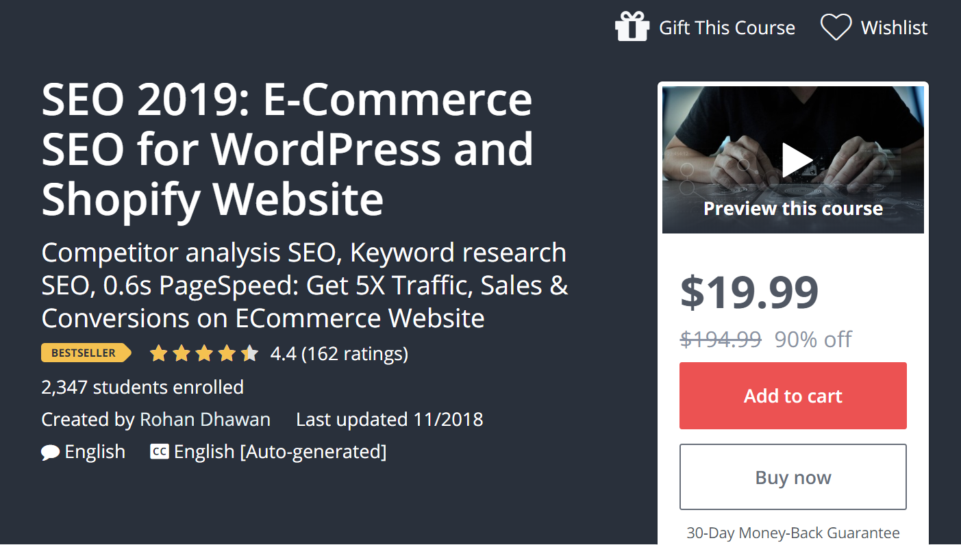 Udemy：SEO 2020：WordPressおよびShopifyWebサイトのEコマースSEO