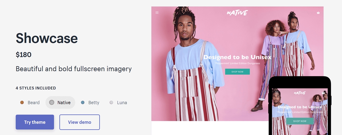 exibir o tema Showcase no shopify responsivo a dispositivos móveis