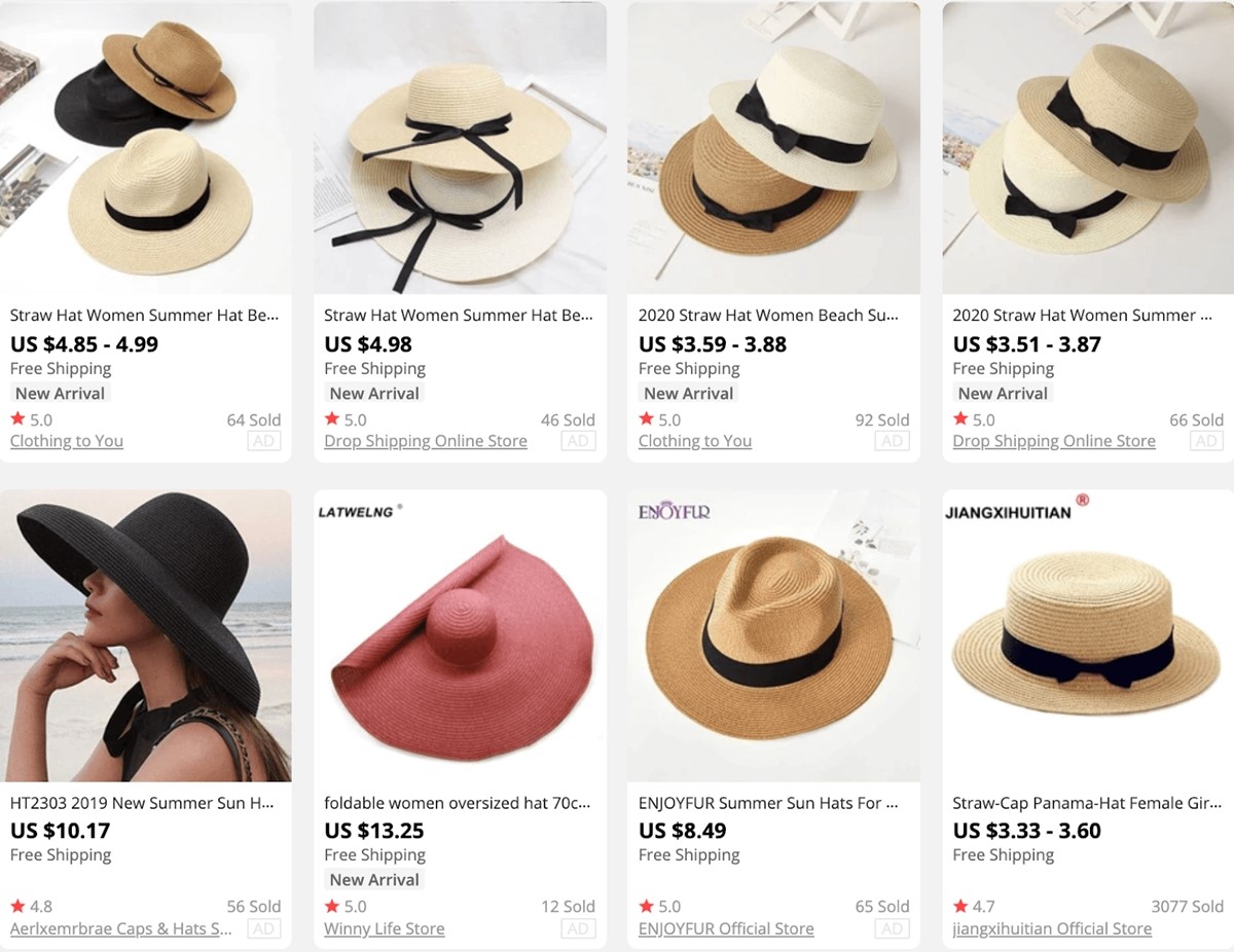 sombreros de moda de nichos para dropshipping