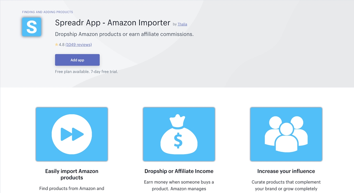 Application Spreadr pour remplacer les alternatives Oberlo pour Shopify