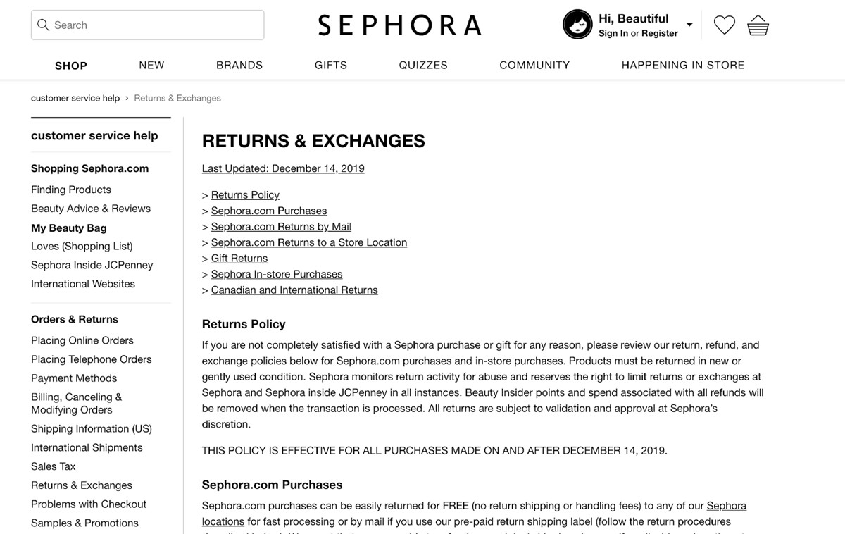 cara menangani pengembalian dropshipping di Sephora Store