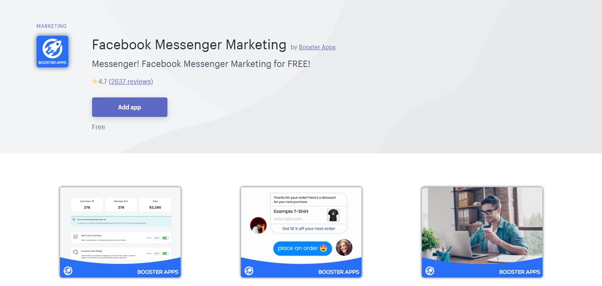 在每個商店需要的 Shopify 應用上顯示 Facebook Messenger Marketing