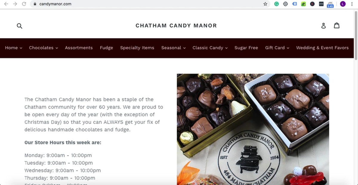 tampilkan Chatham Candy Manor pada tema debut Shopify