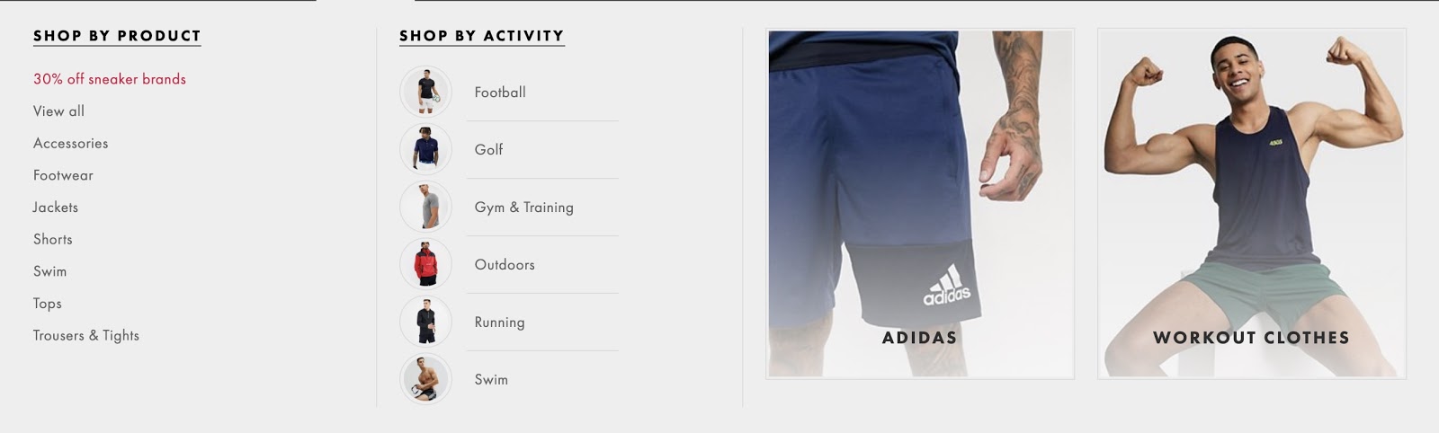 Asos-drop-down-menu-in-the-Shop-by-Activity-section-to-navigate-traffic-from-customers