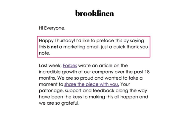 Um e-mail de agradecimento do Brooklinen