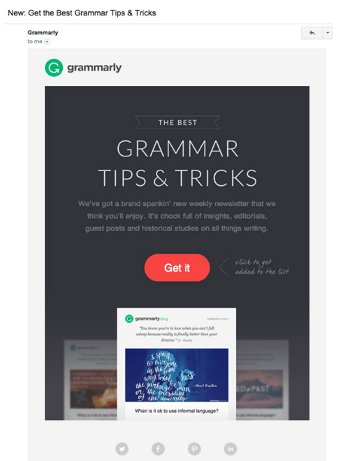 Grammarly menyertakan laporan mingguan di email langganan mereka