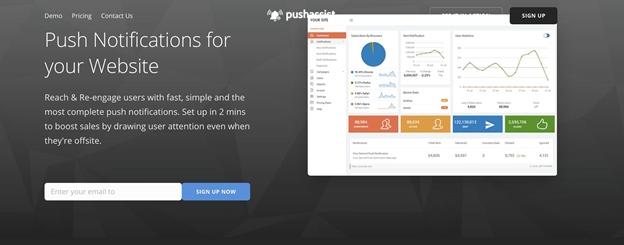 Visualização da página inicial do PushAssist