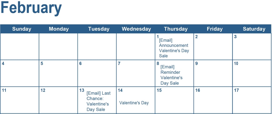 Exemple de calendrier de marketing par e-mail