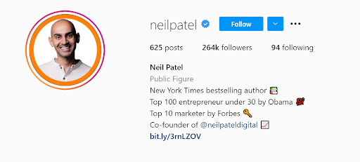 Пример оптимизированного профиля Instagram от @neilpatel