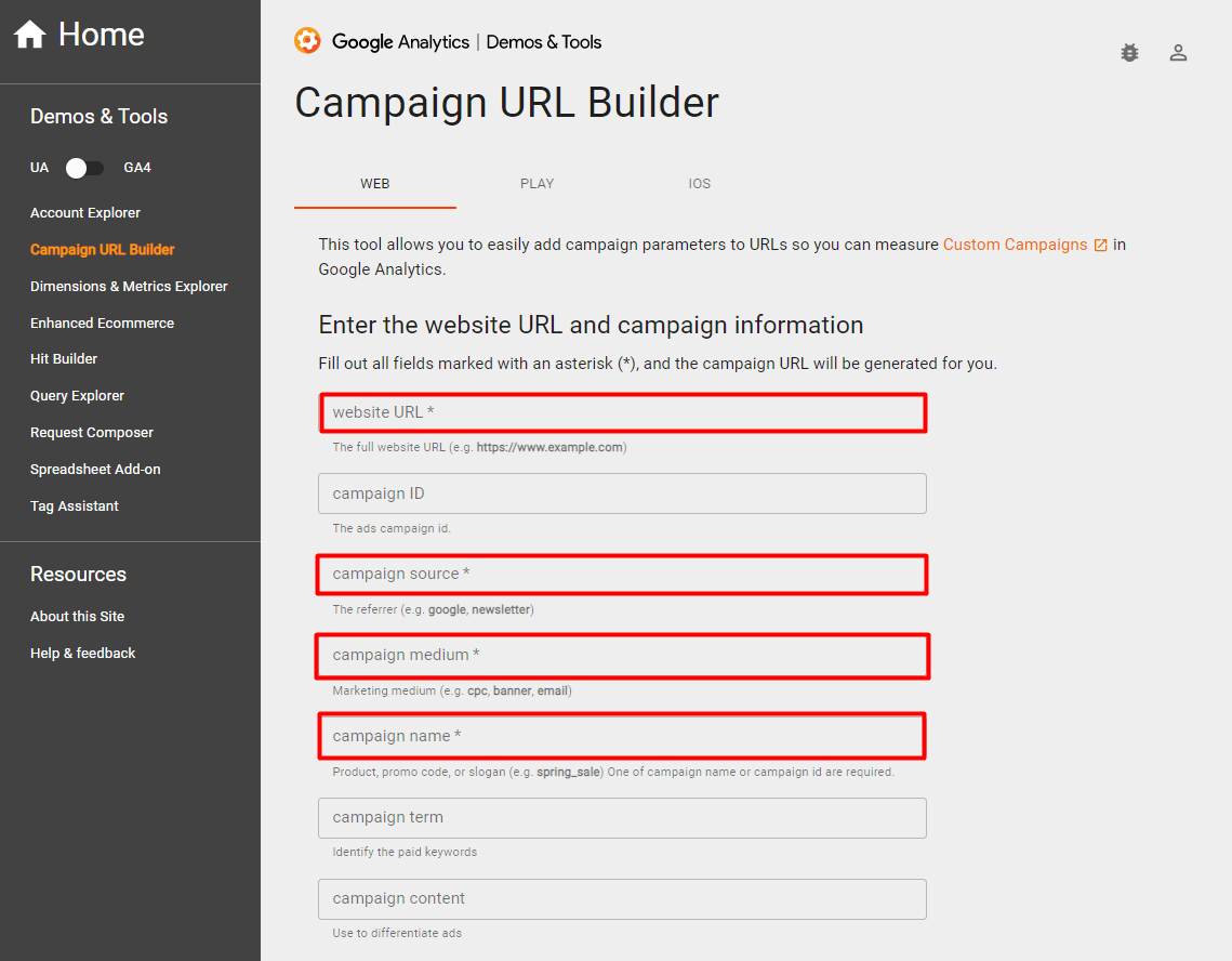 เครื่องมือสร้าง URL ของ Google Analytics