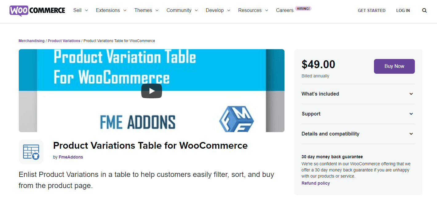 WooCommerce için Ürün Varyasyonları Tablosu